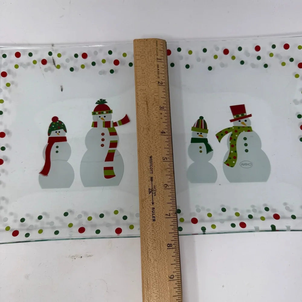 The Pampered Chef Snowmen‎ Dots Divided Platter Serving Tray  Christmas Glass